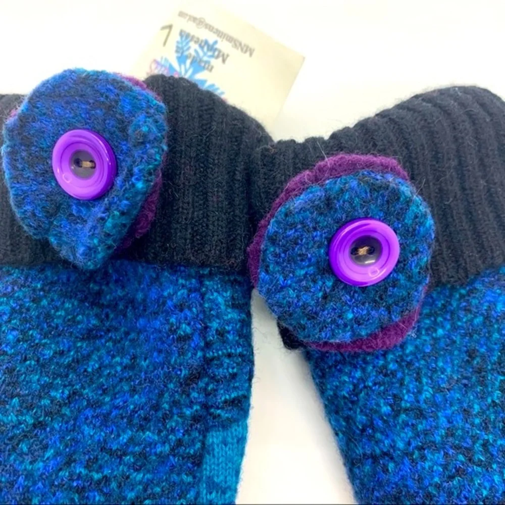 Recyclable Vintage NEW Wool Mittens Blue Large Winter Weather Ski Snow Cabin